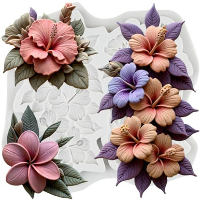 Flower Polymer Clay Mold Hibiscus Plumeria Flower Silicone Molds - color: Style G