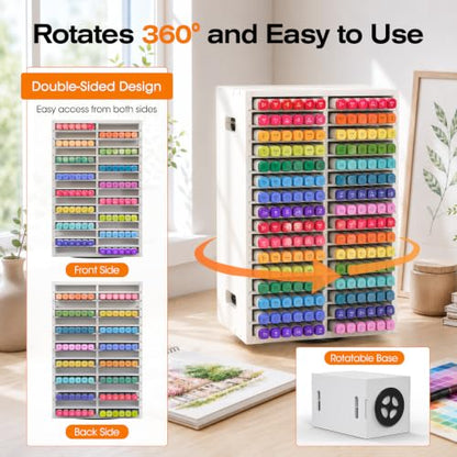 Marker Organizer, 360° Rotating Marker Storage | Holds up to 384 Alcohol Markers, Pencil Holder, Organizer Holder for Desk Home, School, Office