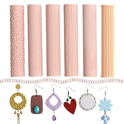 Polymer Clay Texture Roller Set - 6 Professional Surface Rollers for Earrings & Jewelry | Brushed Metal, Jute, Leather & More | Core Studio Collection