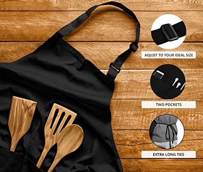 Utopia Kitchen 2 Pack Bib Apron, Adjustable with 2 Pockets, Water and Oil Resistant, Cooking Kitchen Chef Apron for Women Men - color: Black & White
