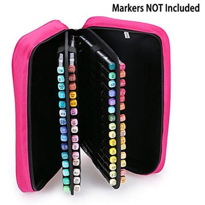 BTSKY Art Marker Carrying Case Lipstick Organizer-60 Slots Canvas Zippered - color: Pink
