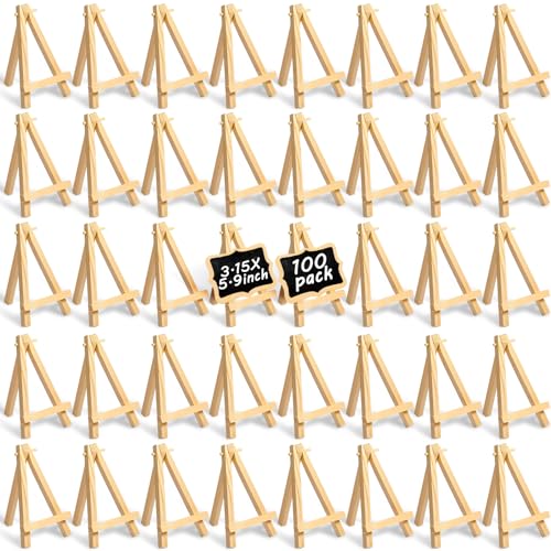 100 Pieces Mini Wooden Easel Stands Tripod Display Tabletop,None | For Artist Painting Business Cards Photos, Canvas Holder Wedding Table Numbers Party Favors Gift, Natural Wood Tripod Frame - size: 5.9 Inch