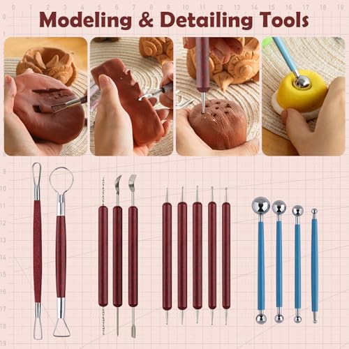 48PCS Pottery Tools Kit for Sculpting, Clay Carving Tools, Ceramic Tools for Polymer Clay, Modeling, Trimming, Molding, Shaping, Pottery Kiln, Arts Crafts Supplies, Adults, Students, Beginners, Pros - color: 48PCS