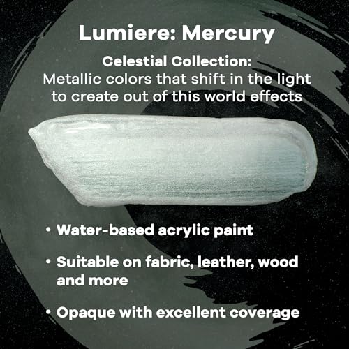 Jacquard Lumiere 2.25oz Fabric Paint Mercury - Metallic Paint for Fabric Paper Wood Ceramic and Metal - Light-bodied Metallic Acrylic Paint - Lightfast & Vibrant Metallic Acrylic Paints - color: Mercury, size: 2.25 Fl Oz (Pack of 1)