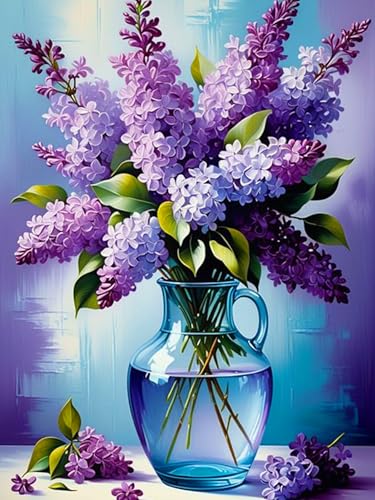 Axquilon Flower Diamond Arts Kits for Adults 12x16 inch | Diamond Painting Kits for Adults, 5D Vase DIY Floral Gem Art Home Wall Decor Gifts - color: Lavender Vase