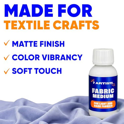 Fabric Medium for Acrylic Paint 8.45 fl oz – Turn Acrylics Into Washable Fabric Paint | Soft Flexible Matte Finish, No Cracking | Textile Medium for T-Shirts, Denim, Shoes & Tote Bags - color: Fabric Medium 8.45 fl. oz