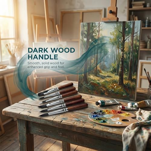 6 pcs Short Handle Watercolor Brushes,Professional Synthetic Squirrel Paint Brush Set for Detail Acrylic Gouache,Travel Art Paintbrushes Includes Round,Cat's Tongue,Dagger,Texture,Shaper,Flat - color: Brown
