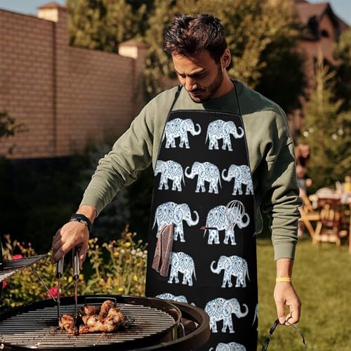 Apron with 2 Pockets,Kitchen Chef Artist Aprons for Cooking Gardening Baking Painting, Waterproof Apron 33" x 27" - color: Elephant