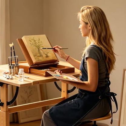 MEEDEN Wooden Tabletop Easel with Drawer: Solid Beech Wood Pochade Box with Storage & Sketching Board - Portable Painting Easel for Artist, Art Students, Beginners & Kids, Canvas up to 11" × 14" - color: Walnut