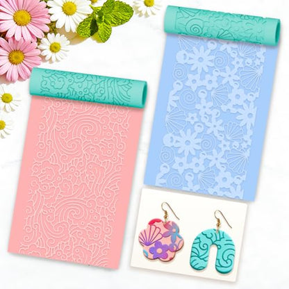 beinkmake 5Pcs Ocean Pattern Polymer Clay Texture Rollers, Plastic Clay Tools with Storage Case for DIY Jewelry Making, Scrapbooking, Pottery Crafting - color: Ocean Pattern