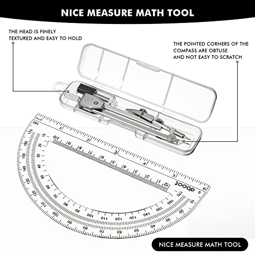 Zonon 2 Set Protractor and Compass Set, Student Geometry Math Set Drawing Compass and 6 Inch Clear Swing Arm Protractors 180 Degree Math Protractor