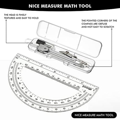 Zonon 2 Set Protractor and Compass Set, Student Geometry Math Set Drawing Compass and 6 Inch Clear Swing Arm Protractors 180 Degree Math Protractor