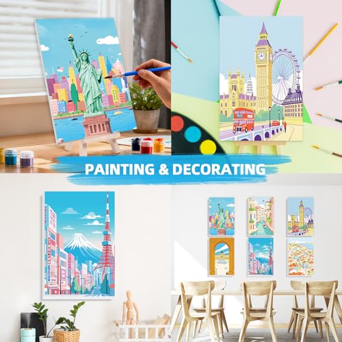 EggSun 6 Pack Framed Paint by Numbers Kit for Adults,Beginners with Wooden Easel,DIY Acrylic Oil Painting Paint by Numbers Kits on Canvas for Home Decor(Scenery-Cityscape,8x12Inch) - style: Scenery Cityscape