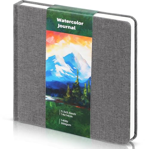 Dispowreath 5.5 x 5.5 in Watercolor Sketchbook Journal Square Watercolor Notebook Cold Press 140lb 300gsm Cotton Paper 48 Pages Journals Notebook Paper Pads(Gray) - color: Gray, size: 5.5x5.5 in
