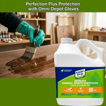 Painter's Choice Klean Strip Green Mineral Spirits - 1 Gal - Paint Thinner for Oil Based Paint, Varnish, & Stains - Mineral Spirits for Wood & Cleaning Surfaces - Available with Omni Depot Gloves