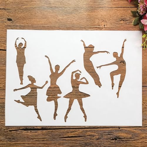 TIAMECH A4 Reusable Dancing Girl Stencil for Painting | Gymnastics Dancer Layering Template, DIY Wall Art, Wood Furniture, Scrapbook & Crafts (8.3x11.7inch) - style: Dancing Girl