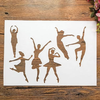 TIAMECH A4 Reusable Dancing Girl Stencil for Painting | Gymnastics Dancer Layering Template, DIY Wall Art, Wood Furniture, Scrapbook & Crafts (8.3x11.7inch) - style: Dancing Girl