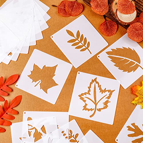 20 Pieces Autumn Leaf Stencils Fall Pumpkin Templates Reusable Craft Stencils Plastic Painting Harvest Stencil for Craft DIY Fabric Canvas Wall Maple Leaf Pumpkin Painting Home Decorations(Leaves) - style: Leaves