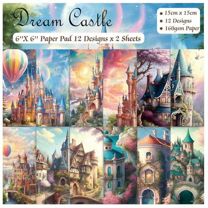 Scrapbook Paper, 24 Sheets 6"×6" 160gsm Single-Sided Patterned Cardstock - color: 24 sheets-dream castle
