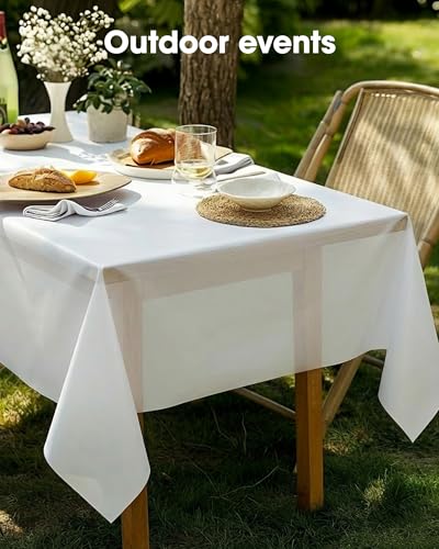 Pureegg Plastic Table Cloth Disposable 8 Pack, 54 x 108 Inch Table Cloths, Party, Picnic, Wedding, Decorative Tablecloths, Rectangle, White Plastic Cover, Leakproof & Sturdy, White | Party Supplies, Wedding, Picnic, Leakproof & Sturdy, White, Tablecloth,