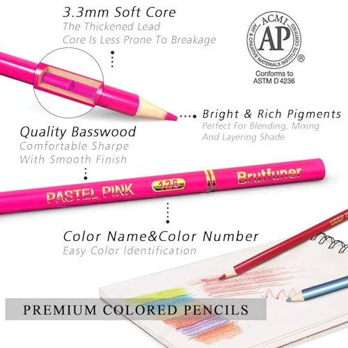 LBW 180 Colored Pencils for Adult Coloring Books, 12 Metallic Pencil, Oil Based Soft Core Professional Color Pencils Set for Artists Beginners, Ideal for Drawing Coloring Sketching Blending
