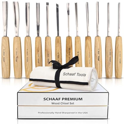 Schaaf Wood Carving Tools 12-pc Wood Chisel Set with Gouges, Hand Sharpened | Professionally sharpened carving chisels for beginners, sculpture and relief carving, ergonomic handles, tutorials included - color: Professionally Sharpened 12 Piece Set