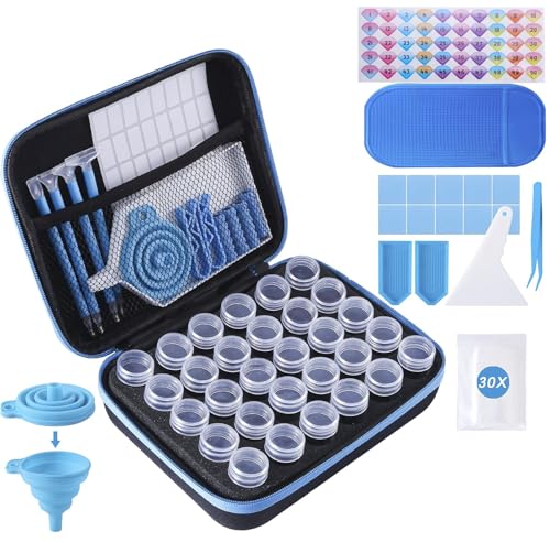 LYMUSUMI 30 Slots Diamond Art Storage Containers | for Adults Portable Bead Storage Boxes for Diamond Painting Accessories and Tools（Blue） - color: Blue