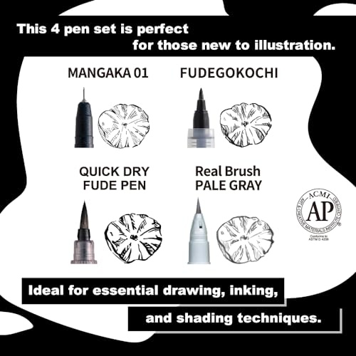 Kuretake Zig Inktober pen set, for Illustration, Manga Drawing, Lettering and Calligraphy, Professional Artist, Made in Japan (Basic No.4(4pcs.)) - style: Basic No.4(4pcs.)