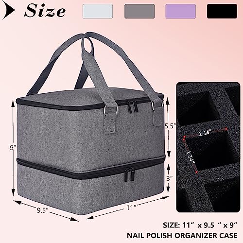FCQQYWZ Nail Polish Organizer Case - Holds 42+ Bottles (15ml/0.5 fl.oz) and 1 Nail Lamp, Upgraded Double-layer Nail Polish Carrying Case Nail Polish Storage Bag with Handles (Grey) - color: Grey-42Bottles