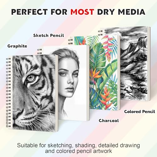 9 x 12 Sketch Book, 2-Pack, 50 Sheets Each, Top Spiral Bound | 100Gsm Perforated Sketch Paper For Pencil, Charcoal, Pen And Pastel; Easy Tear-Out Pages For School, Travel And Practice - size: 9x12
