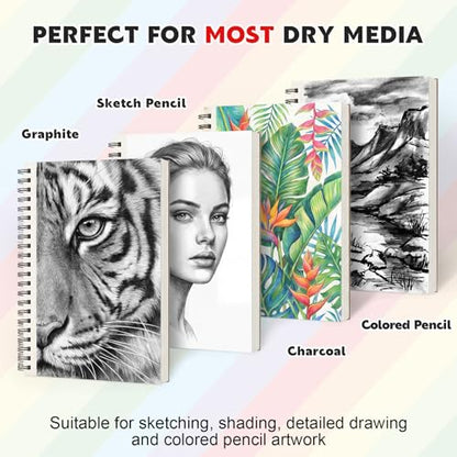 9 x 12 Sketch Book, 2-Pack, 50 Sheets Each, Top Spiral Bound | 100Gsm Perforated Sketch Paper For Pencil, Charcoal, Pen And Pastel; Easy Tear-Out Pages For School, Travel And Practice - size: 9x12