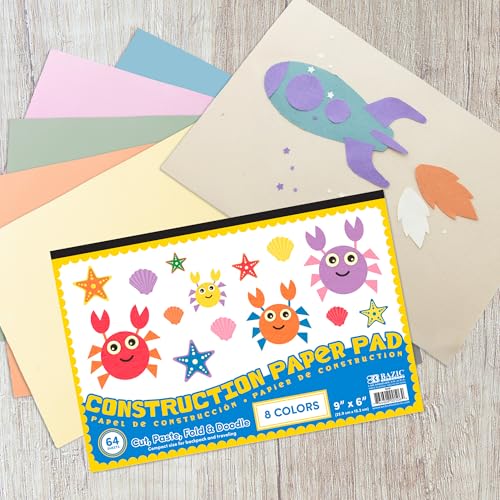 BAZIC Products Color Mini Construction Paper Pad, 6 x 9 in, 64 Ct, 48-Case - size: 48-Pack