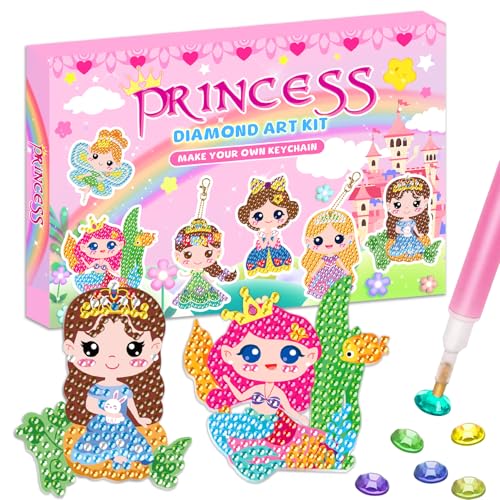 Labeol Arts and Crafts for Kids - Creat Your Own GEM Keychains-5D Diamond Painting by Numbers GEM Kits for Kids Girls Toddler Age 6-7 6-8 10-12 - style: Princess