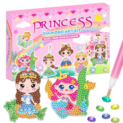 Labeol Arts and Crafts for Kids - Creat Your Own GEM Keychains-5D Diamond Painting by Numbers GEM Kits for Kids Girls Toddler Age 6-7 6-8 10-12 - style: Princess