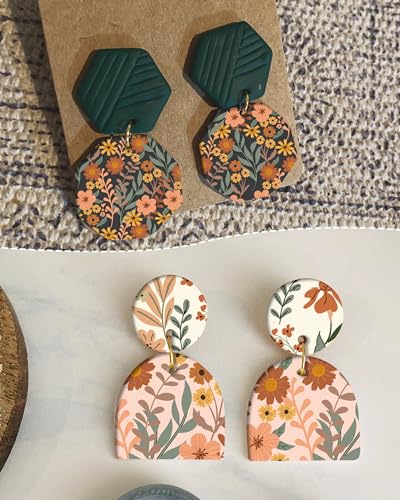 Puocaon Transfer Paper for Polymer Clay, 4 Design 20 Pcs Retro Flower Clay Transfer Paper for Polymer Clay Earrings, Vintage Flower Daisy Transfer Paper Clay Jewelry Making Oil Painting Jewelry