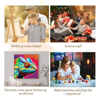 Artunion Framed Paint by Numbers Kit for Adults Beginners & Kids Ages 8-12,Colorful Chameleon Paint by Number with Frame,Animal Easy Paint by Numbers Kit on Canvas 10 * 10 Inch Without Easel - color: ZXT-385-F