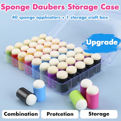 40 Pieces Sponges Daubers with Storage Case - Finger Sponge Daubers with Soft Sponge Head - Perfect for Painting, Drawing, Stenciling, Card Making and More - color: Mulir