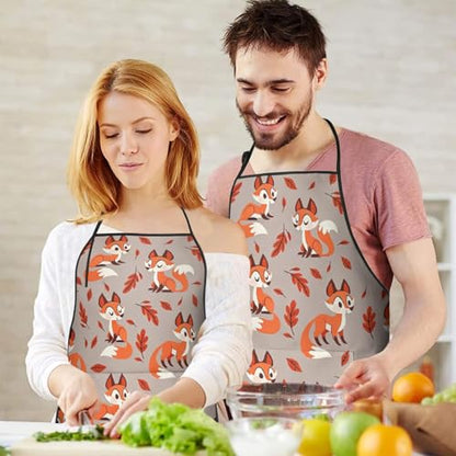 Apron with 2 Pockets,Kitchen Chef Artist Aprons for Cooking Gardening Baking Painting, Waterproof Apron 33" x 27" - color: Fox
