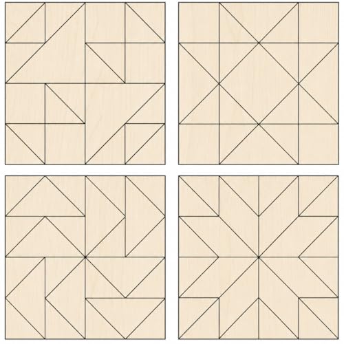 9" Barn Quilt Kit Set 4 | HST, Friendship Star, Dutch Sq, Flying Geese | Unfinished wood block signs to paint for DIY parties, farmhouse wall art collages, quilting crafts, handmade gifts. - size: 9 inches (set of 4), style: HST, Friendship Star, Dutch Sq