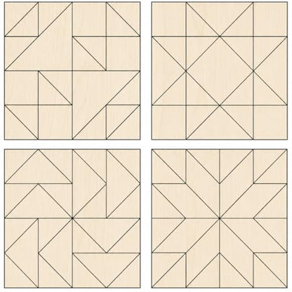 9" Barn Quilt Kit Set 4 | HST, Friendship Star, Dutch Sq, Flying Geese | Unfinished wood block signs to paint for DIY parties, farmhouse wall art collages, quilting crafts, handmade gifts. - size: 9 inches (set of 4), style: HST, Friendship Star, Dutch Sq