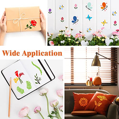 Colarr 12 Set Stencils for Painting on Wood Reusable Flower Stencils Painting Crafts Plants Flowers Templates Stencil for Paper Scrapbooking Home Drawing Decor(9.84 x 9.84 in,Classic)