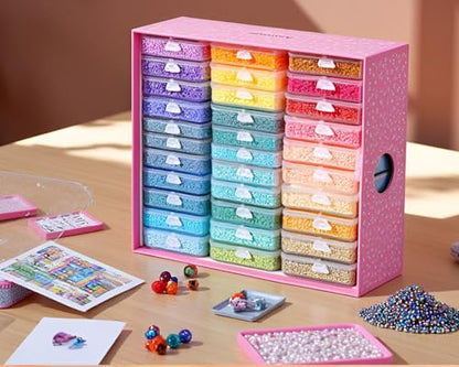 50PCS Diamond Painting Storage Containers Trays with Lids | Diamond Art Beads Storage & Line-Up Trays, Diamond Art Accessories Tools, Diamond Painting Dots Organizer, Pink Box Package - size: 50 Piece Tray Kits