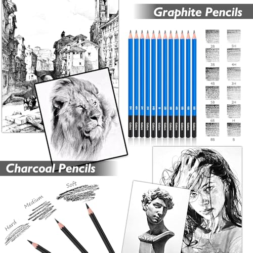 Caliart 176PCS Art Supplies Sketching Kit, 100 Sheets 3-Color Sketch Book - color: Purple