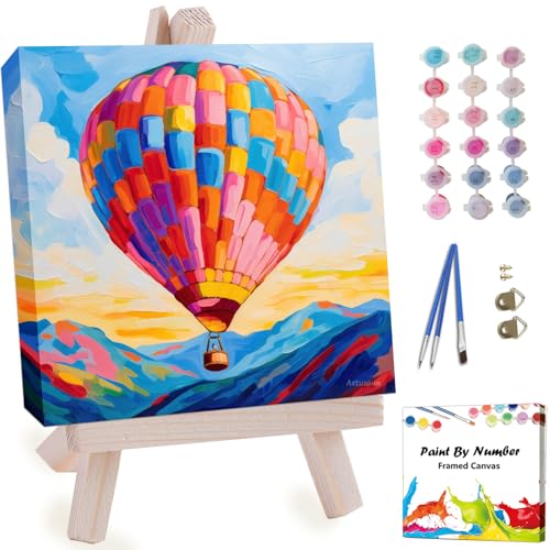 Artunion Framed Paint by Numbers Kit for Adults Beginners & Kids Ages 8-12,Hot Air Balloon Paint by Number with Frame,Abstract Paint by Numbers Kit on Canvas 10 * 10 Inch Without Easel - color: ZXT-336-F