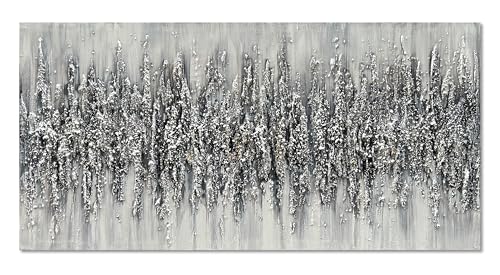 Art 24x48 Inch Minimalist Art Painting Hand-Painted Black and White Wall Art Textured Oil Painting Modern Abstract Art Home Wall Decoration - color: Yi085