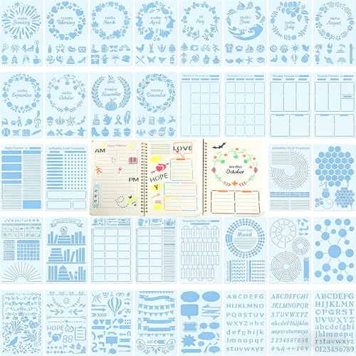 36 PCS Journal Stencils Kit, Reusable Planner Templates for Creative Journaling, Drawing and Organizing, Essential Journal Supplies and Accessories for DIY Planning