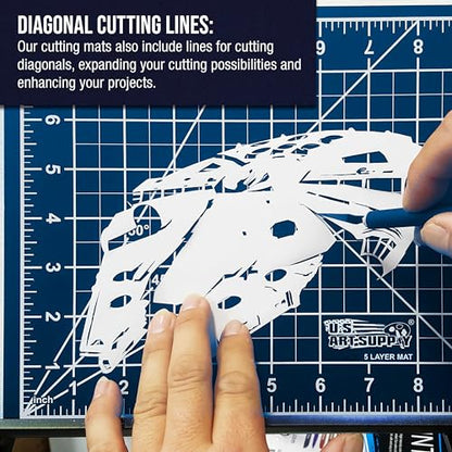 U.S. Art Supply 12"x18" Self-Healing Cutting Mat 5-Ply (2 Pack) White/Blue | Double-Sided White/Blue Craft Mat, Non-Slip Cutting Mats for Crafts, Sewing, Quilting, Scrapbooking - color: White/Blue