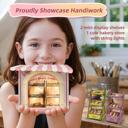 iLAND Air Dry Clay Bakery Crafts Kits for Kids Girls 8-12, Birthday Gifts | CPC-Safe 40+ pcs for DIY Bread & Shop Role-Play, Builds Motor & Social Skills, Starter Guide, Gift Box & Ribbons, 1:12 Scale - style: Royal Clay Bakery w/ Light String