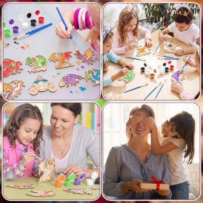 Saypacck 24 Pcs Party Favors Wooden Painting Craft Kits Birthday Party Supplies with Organza Bag for Goodie Bags Fillers Adult Thank You Gifts(Dragon) - style: Dragon