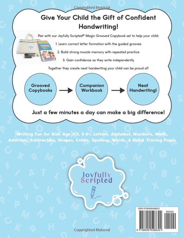 Magic Grooved Handwriting Practice Companion Workbook Full Color Edition: Writing Fun for Kids Age 3-5, 6-8+, Letters, Alphabet, Numbers, Math, ... Spelling, Words, & Blank Tracing Pages